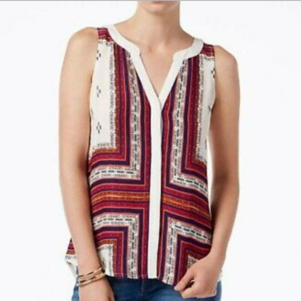 Sanctuary Craft Lana spilt neck floral & striped sleeveless shirt woman's size M